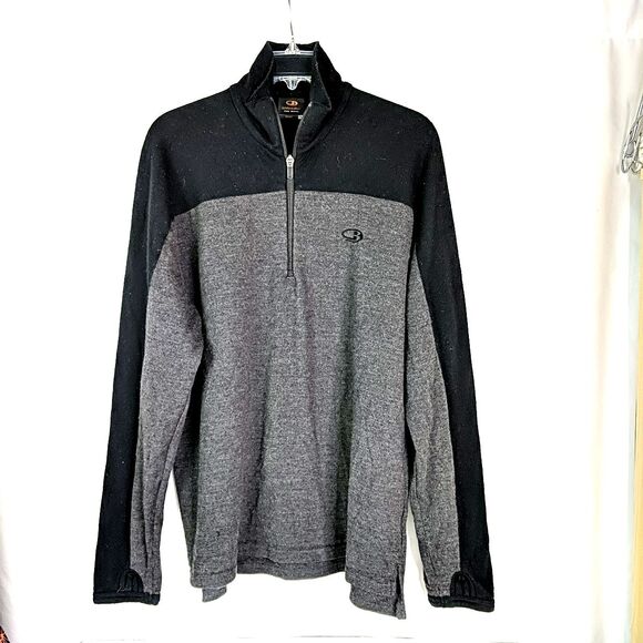Icebreaker Merino Wool Quarter Zip Pullover Sweater Men XL Gray Black Thumbhole - Picture 1 of 9